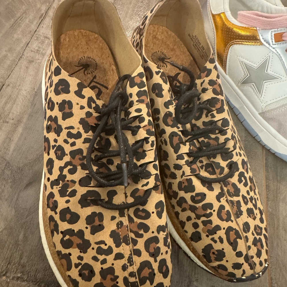 OTBT Leopard Print Lace-Up Boots in Tan and Black